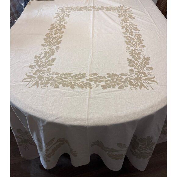 Vintage Irish Linen Tablecloth With Acorn & Oak Leaf Pattern 68x80" - Picture 1 of 7